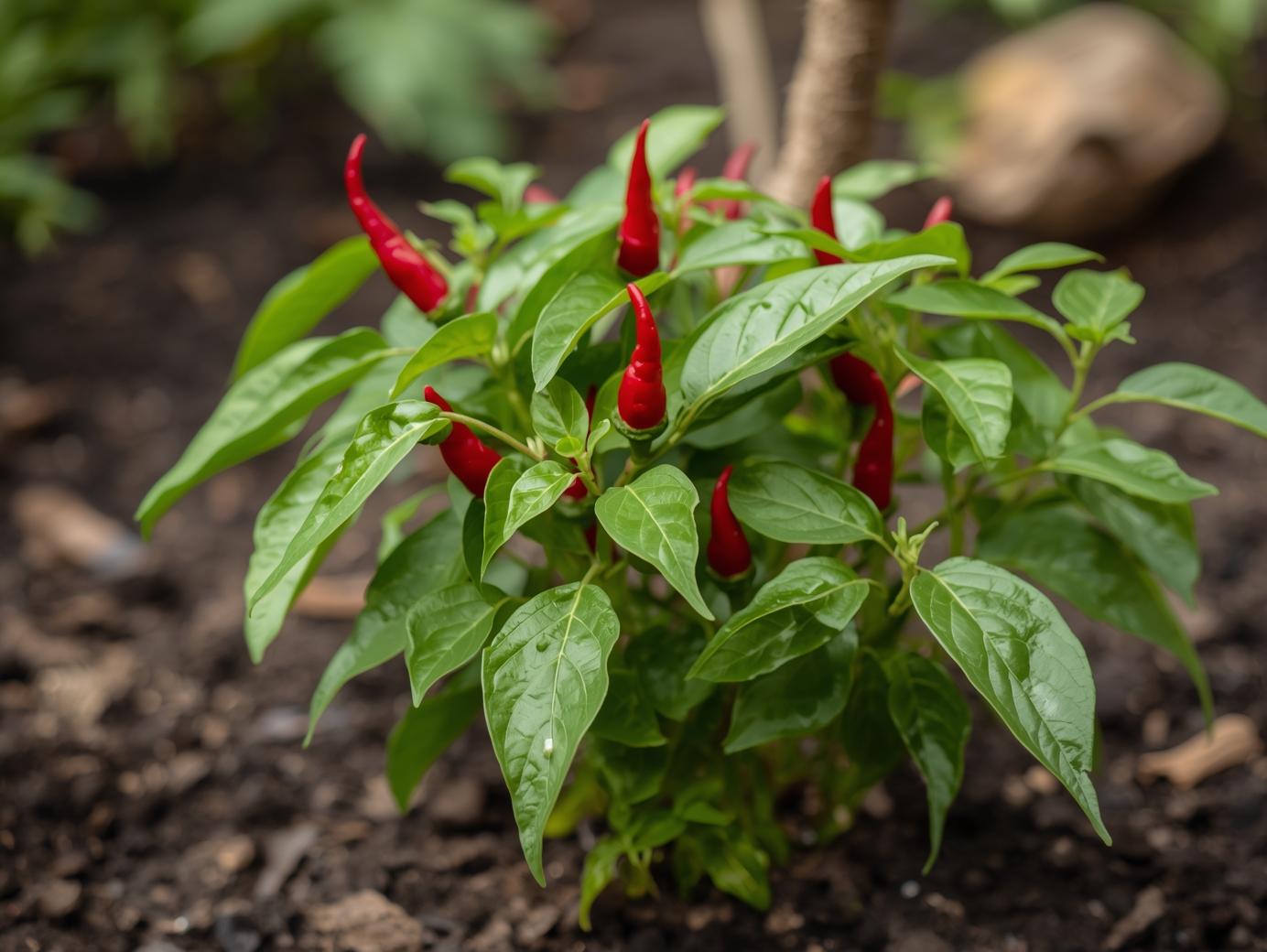 Red Demon Chili plant Seedlings in garden